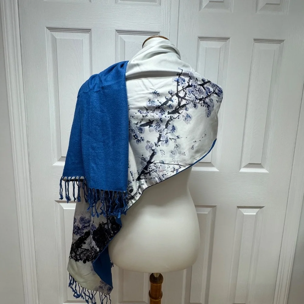 Oriental Floral/Plum‎ Blossom Print With Frindges Edges Scarf - 68